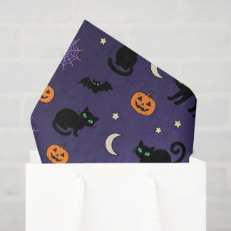 Mousseline Citrouille Chat Noir Violet Papier Tissu Halloween