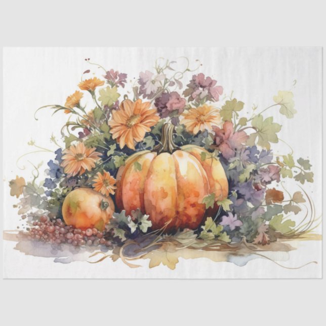 Mousseline Citrouilles et fleurs 2 papier décolpage (Recto)