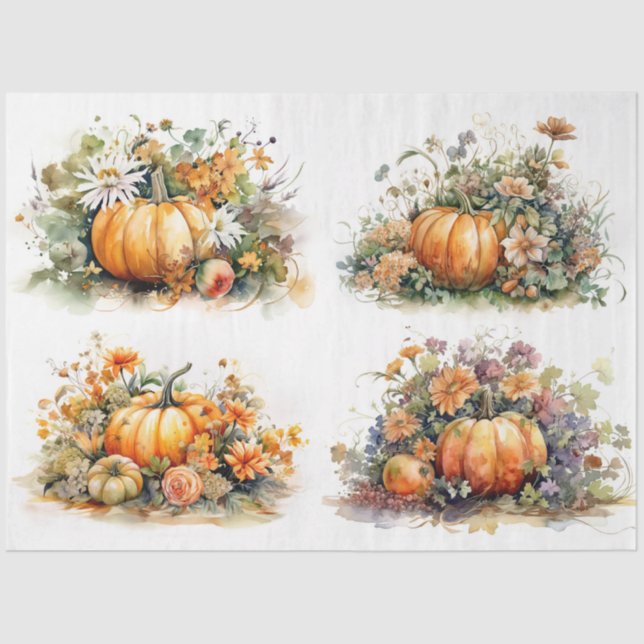 Mousseline Citrouilles et Florals Collage 1 papier décolpage (Recto)