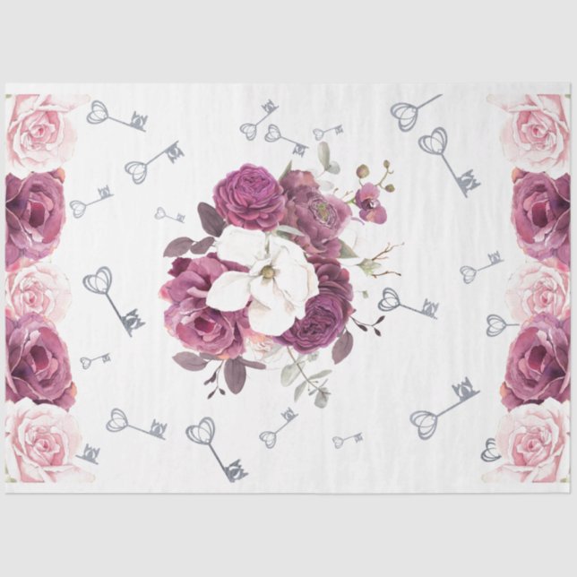 Mousseline Clés d'argent et papier papier Mariage floral (Recto)