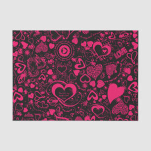 Mousseline Coeur Love Doodles Pink-Black Tissu Papier
