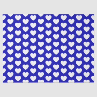 Mousseline Coeurs, blanc sur papier bleu royal