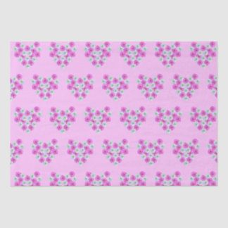 Mousseline Coeurs Fleurs Cosmos Rose et Blanc Papier Tissu