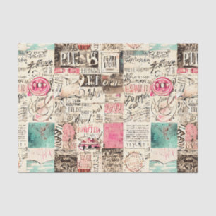 Mousseline Collage Abstrait avec messages Papier Tissu