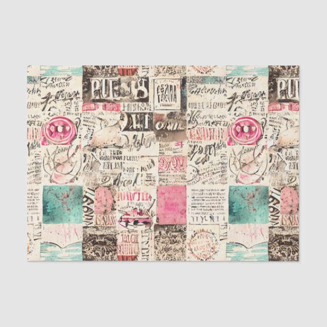 Mousseline Collage Abstrait avec messages Papier Tissu (Recto)