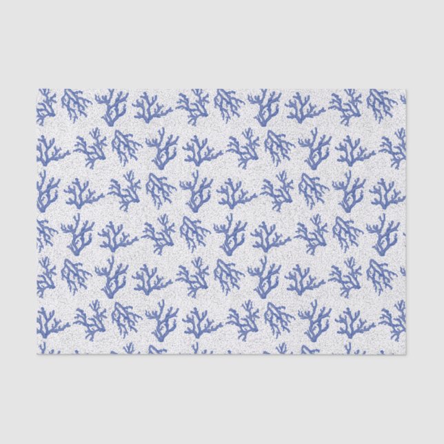 Mousseline Corail bleu et blanc sur papier de tissu (Recto)