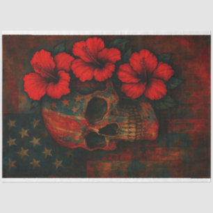 Mousseline Crâne et fleurs sur papier découpage drapeau