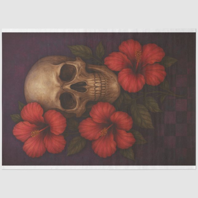 Mousseline Crâne et Hibiscus dans un papier de découpage cont (Recto)