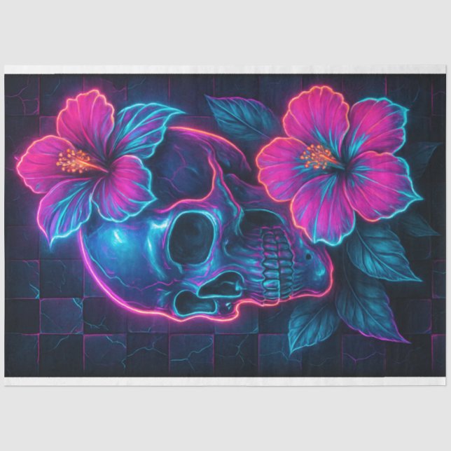 Mousseline Crâne néon avec papier découpage Hibiscus (Recto)