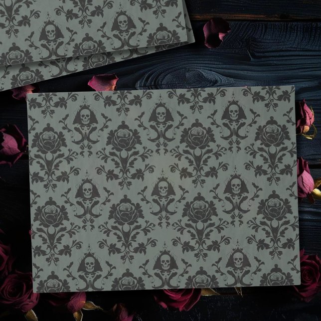 Mousseline Crâne victorien gothique et papier de tissus Damas (Gothic Victorian Skull & Rose Damask Tissue Paper just for you)