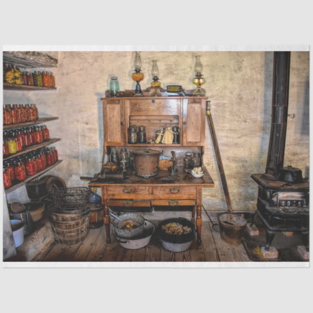 Mousseline Cuisine Pionnier vintage Découpage Papier Tissu (Recto)