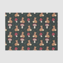 Cute Cosy Fox avec champignons, vert. Papier Mouss