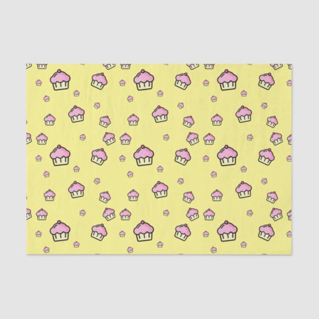Mousseline Cute motif de cupcake Papier Tissu Jaune (Recto)