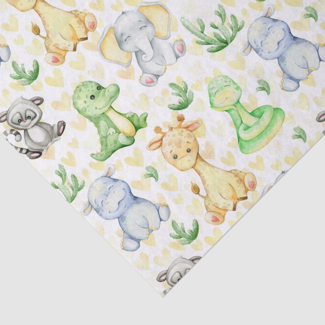 Mousseline Cute Safari Animaux Papier Tissu (Détail)