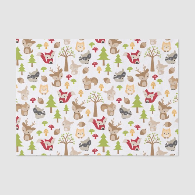 Mousseline Cute Woodland Animaux Tissu Papier (Recto)