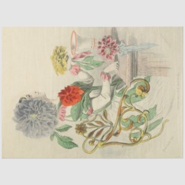 Mousseline Dahlia Lady papier découpage Floral Vintage (Recto)