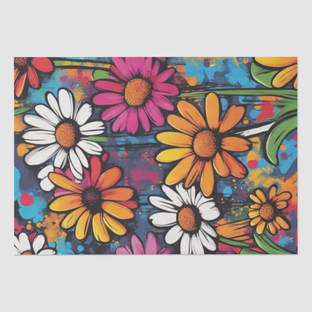 Mousseline Daisy Delight Pop Art Blossoms papier découpage (Recto)