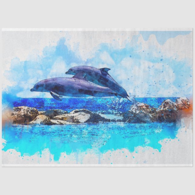 Mousseline Dauphins Aquarelle Art Découpage Papier Tissu (Recto)