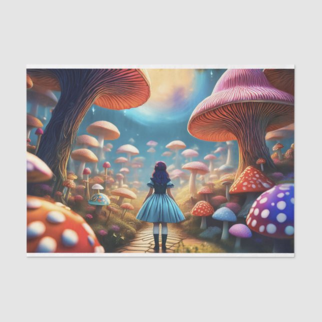 Mousseline Découpage Alice parmi les champignons Papier Tissu (Recto)