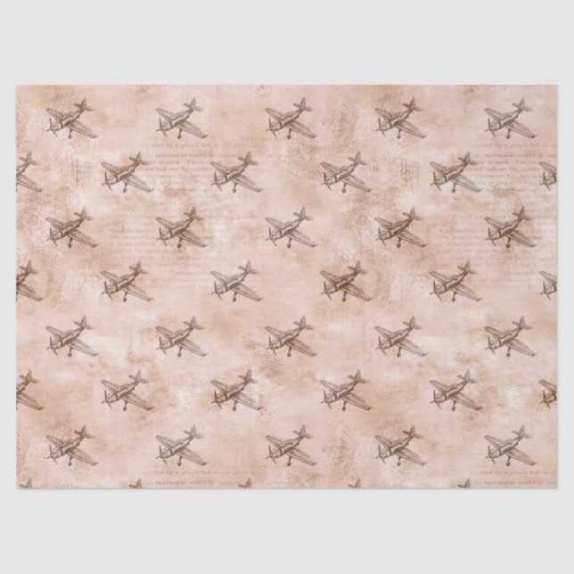 Mousseline Découpage avion vintage et papier journal (Recto)