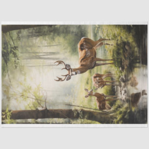 Mousseline Découpage Cerf en papier avec bébé dans les bois
