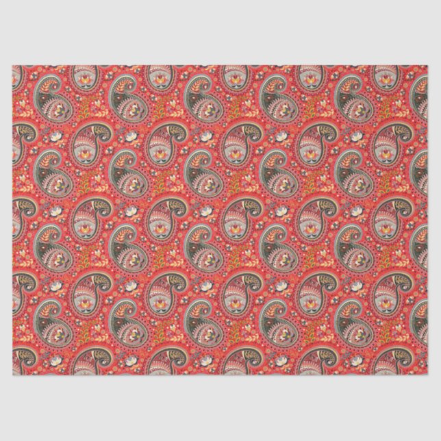 Mousseline Découpage papier de tissus - Abstrait Paisley Red (Recto)