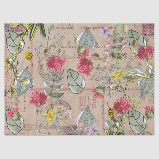 Mousseline Découpage papier tissu - Carte postale Feuille flo (Recto)