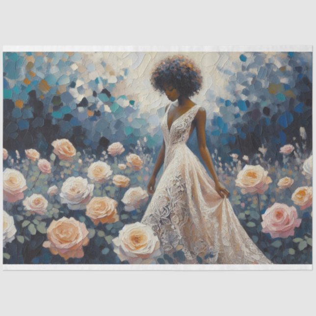 Mousseline Découpage Papier Tissu Dame De Design Rose (Recto)