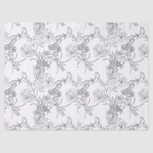 Mousseline Découpage papier tissu - Design floral B/W (Recto)
