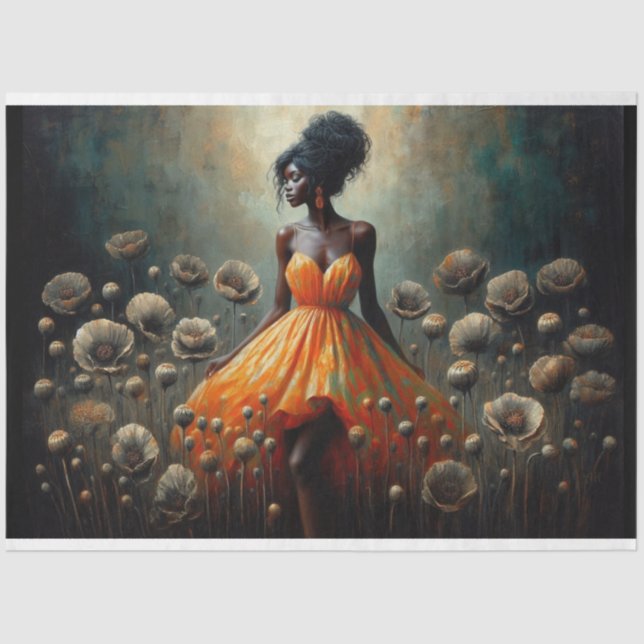 Mousseline Découpage Papier Tissu Fluro Orange Poppies Femme (Recto)