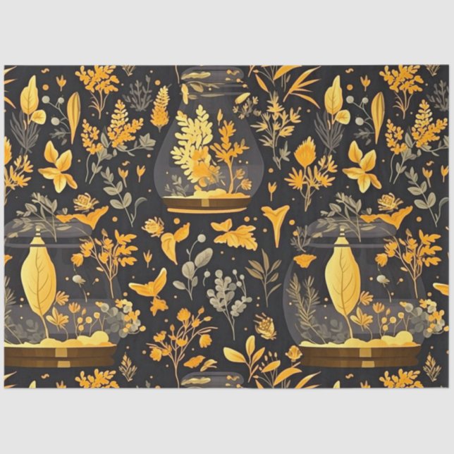 Mousseline Découpage Papier Tissu Terrariums Plante Or (Recto)