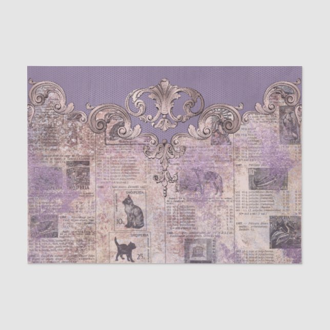 Mousseline Découpage papier Vintage orange violet (Recto)