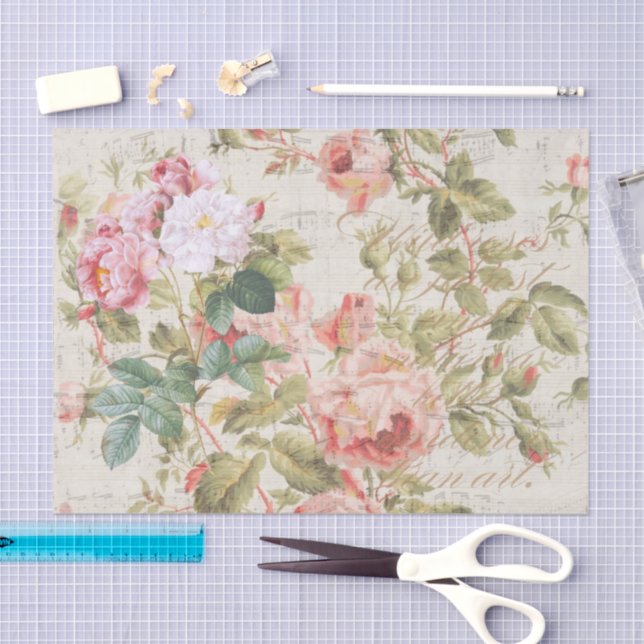 Mousseline Découpage Rose antique & papier Tissu rose (Artisanat)