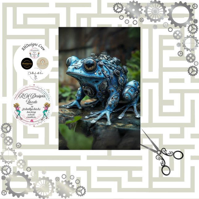 Mousseline Découpage Steampunk Blue Frog Papier Tissu (Créateur téléchargé)