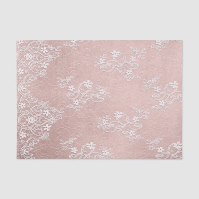 Mousseline Dentelle blanche sur papier de tissus rose (Recto)