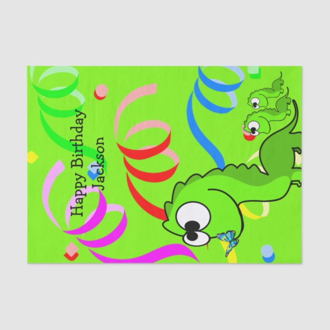 Mousseline Dinosaur Joyeux Anniversaire Tissu Papier (Recto)