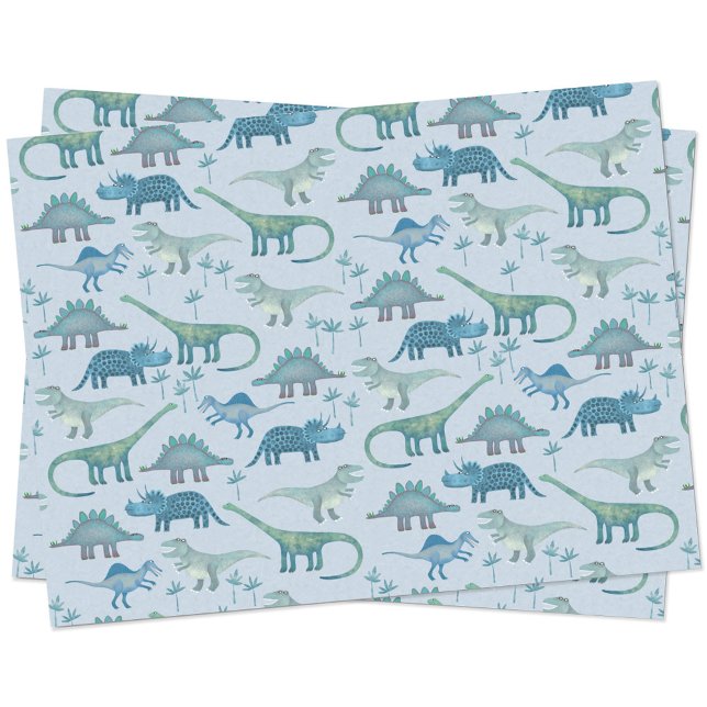 Mousseline Dinosaur Motif Papier Tissu Bleu (Fun blue dinosaur pattern tissue paper)