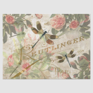 Mousseline Dragonfly vintage et Rose Decoupage papier de papi
