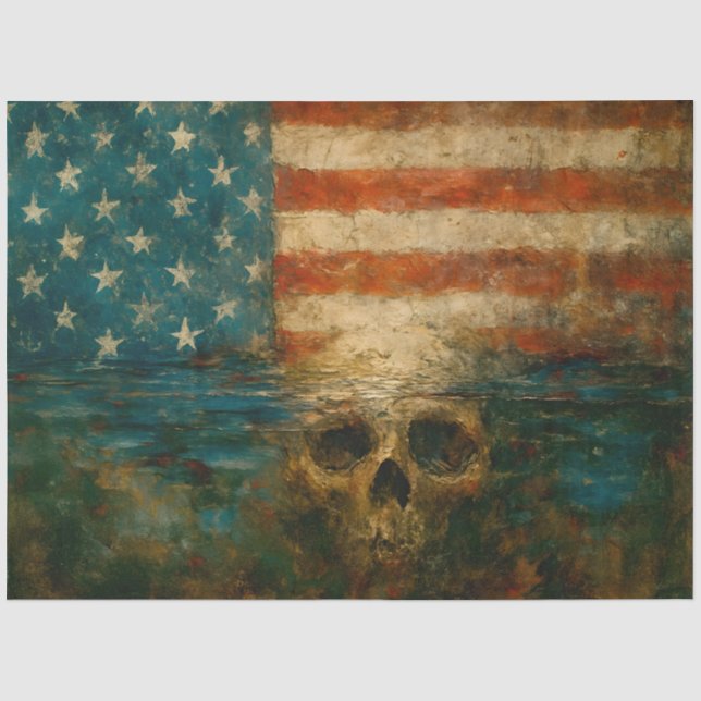 Mousseline Drapeau et Crâne dans du Papier Découpage à l'Eau  (Recto)