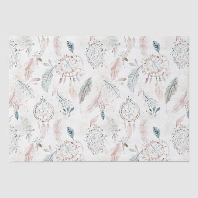 Mousseline DREAMCATCHER Boho Feathers papier Tissu Neutre (Recto)
