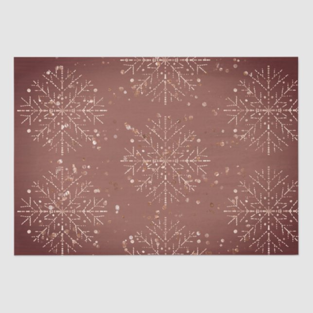 Mousseline Dusty Red Snowflakes Papier Tissu de Noël (Recto)