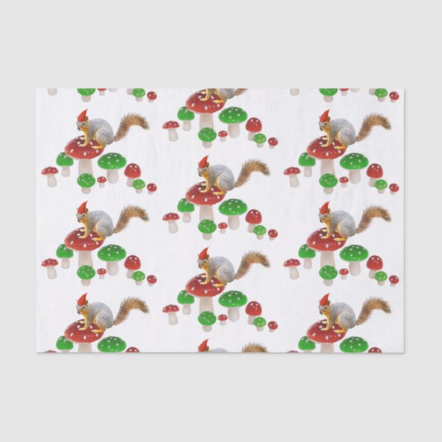 Mousseline Écureuil aux champignons Papier de tissus (Recto)