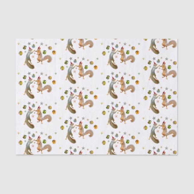 Mousseline Écureuils avec décorations étoilées Papier Tissu (Recto)