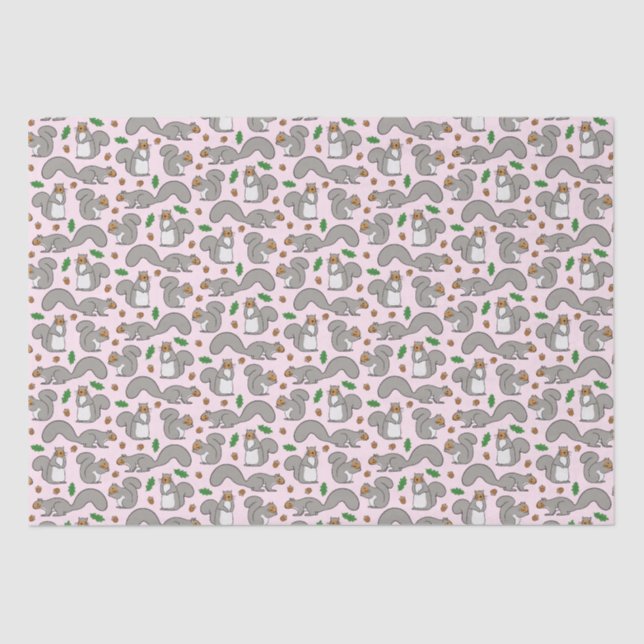 Mousseline Écureuils gris sur papier de tissus roses (Recto)