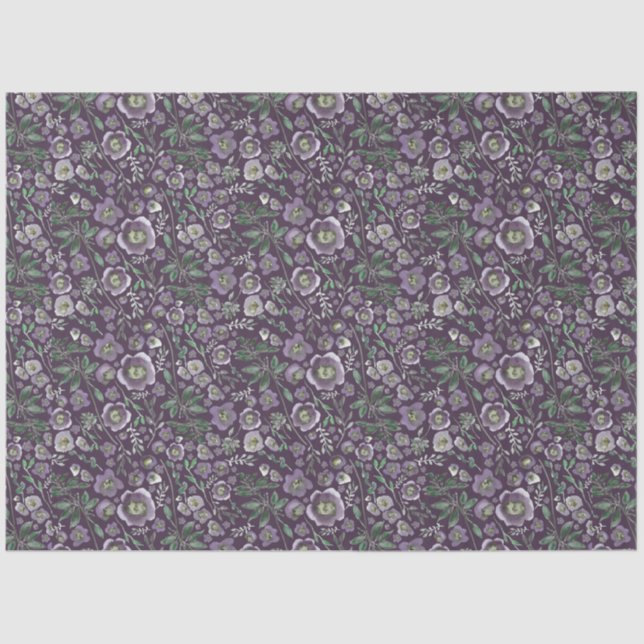 Mousseline Elégant aquarelle Floral Purple Tissu Papier (Recto)