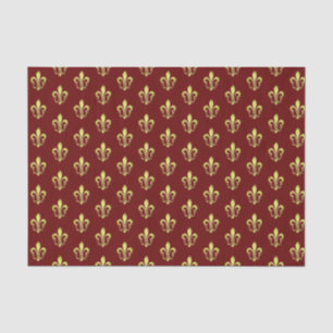 Mousseline Elégante Gold Fleurs de lys Dark Red Tissu Papier