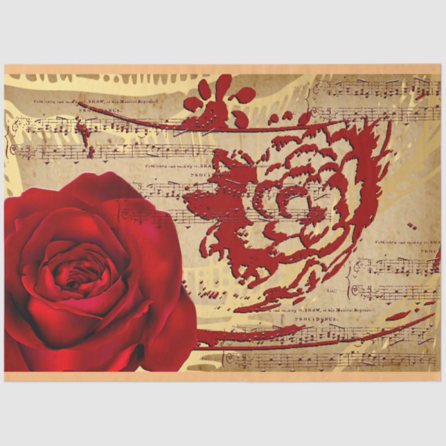 Mousseline Élégante musique Vintage Rouge Rose Tissu Papier (Recto)