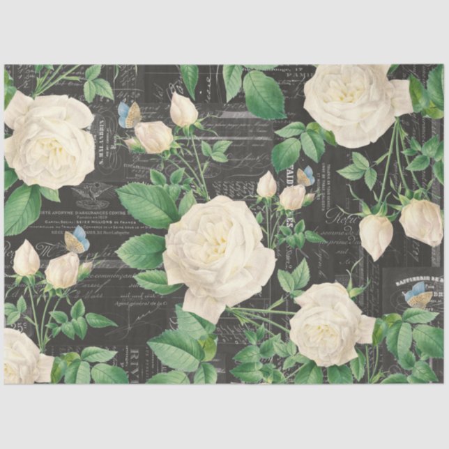 Mousseline Ephémère de rose blanche romantique Collage Papier (Recto)