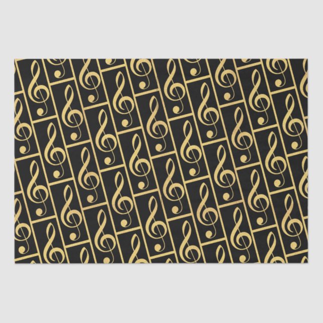 Mousseline Faux Gold Foil Treble Clef Musical Wrapper Papier (Recto)