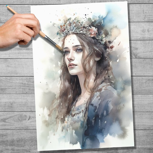 Mousseline Femme avec Aquarelle Tiara 2 Papier Découpage (Créateur téléchargé)